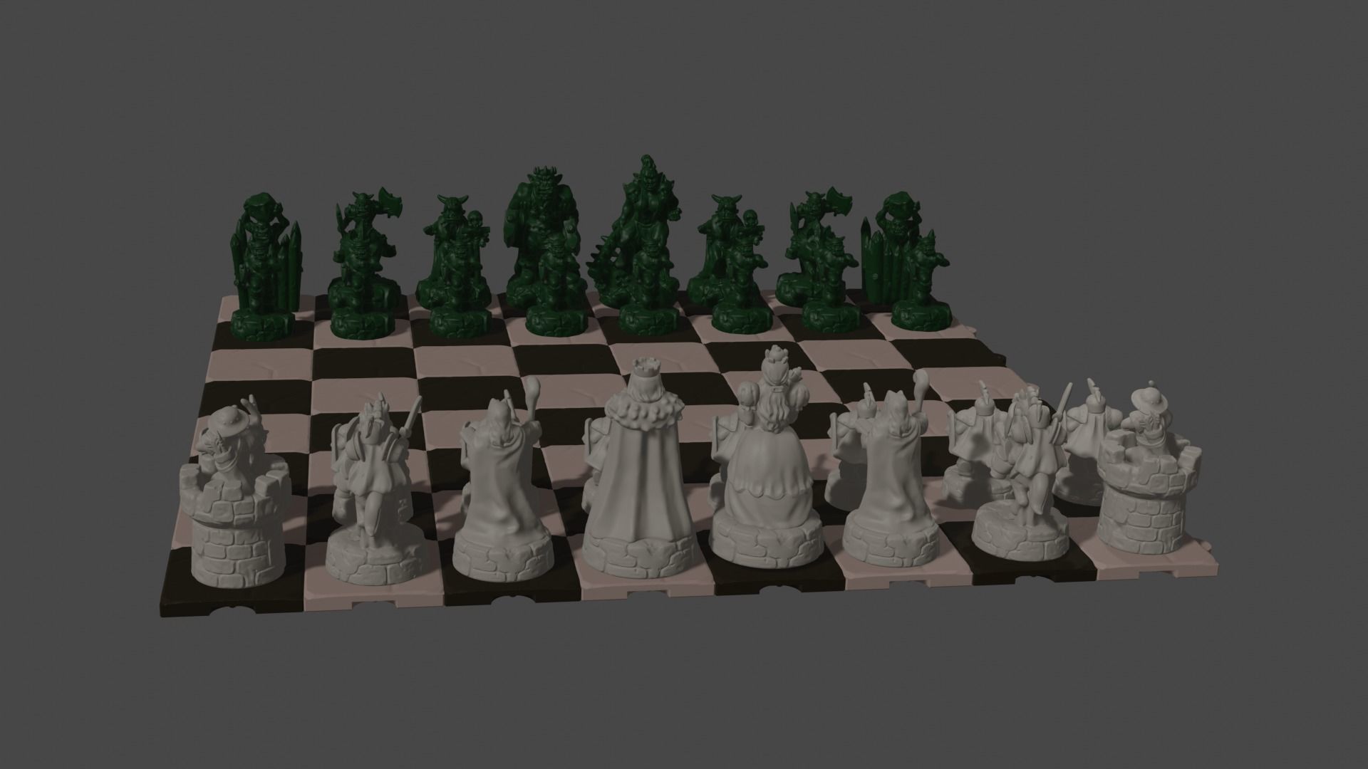 fantasy army chess set Human vs orc 3D print model_2