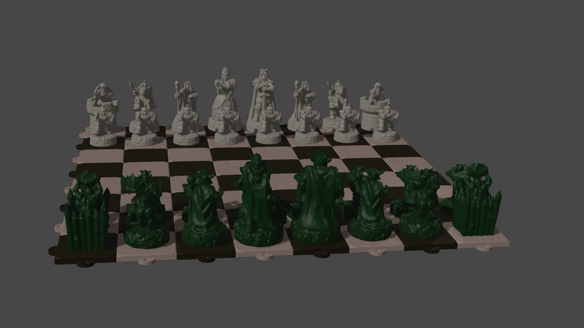 fantasy army chess set Human vs orc 3D print model_24