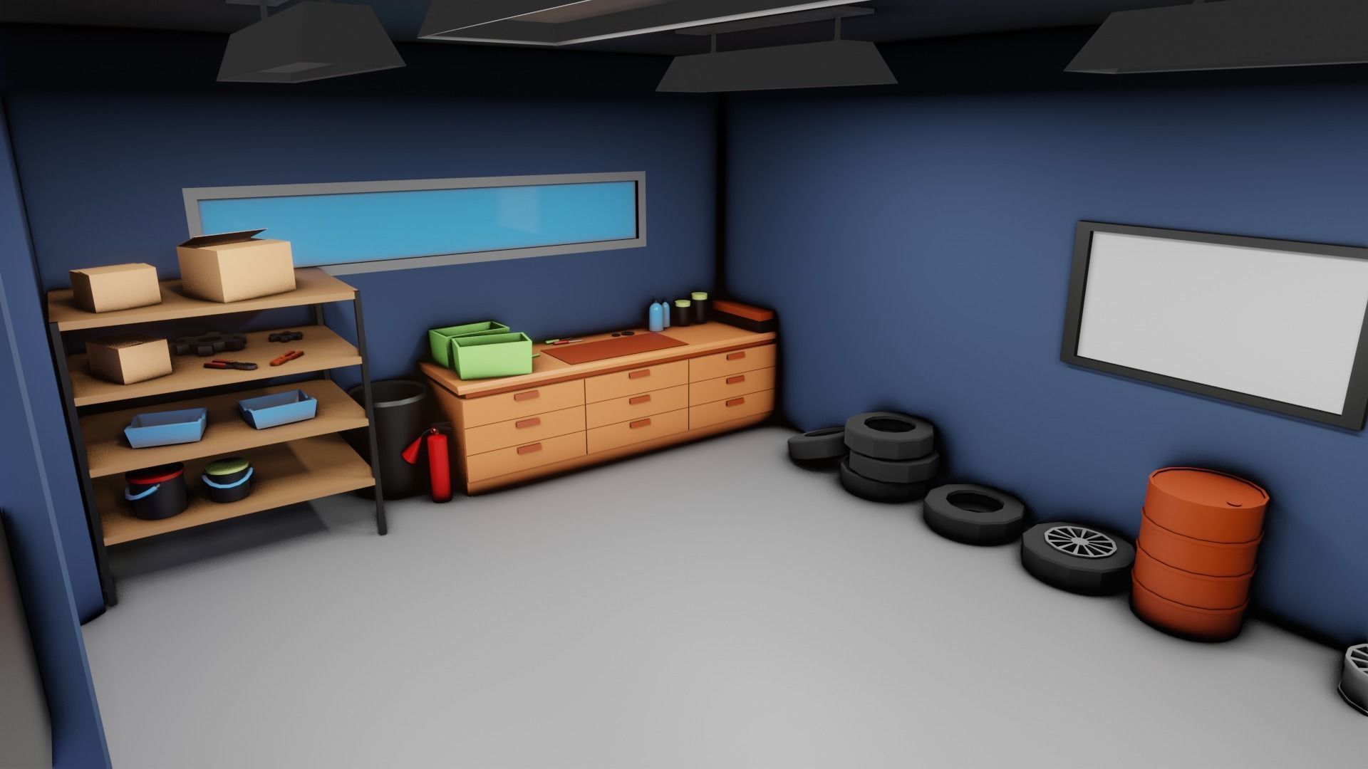Low Poly Garage Low-poly 3D model_3
