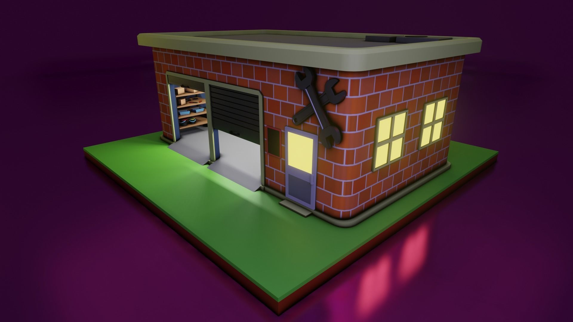 Low Poly Garage Low-poly 3D model_1