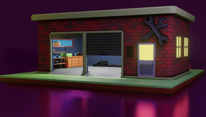 Low Poly Garage Low-poly 3D model_0