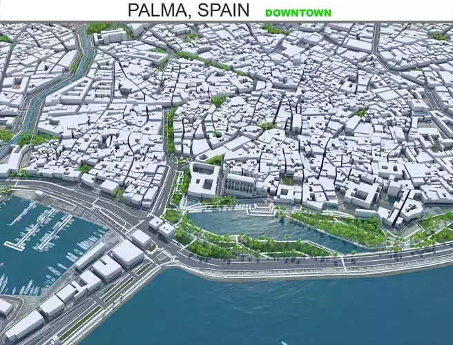 Palma Downtown Spain Low-poly 3D model