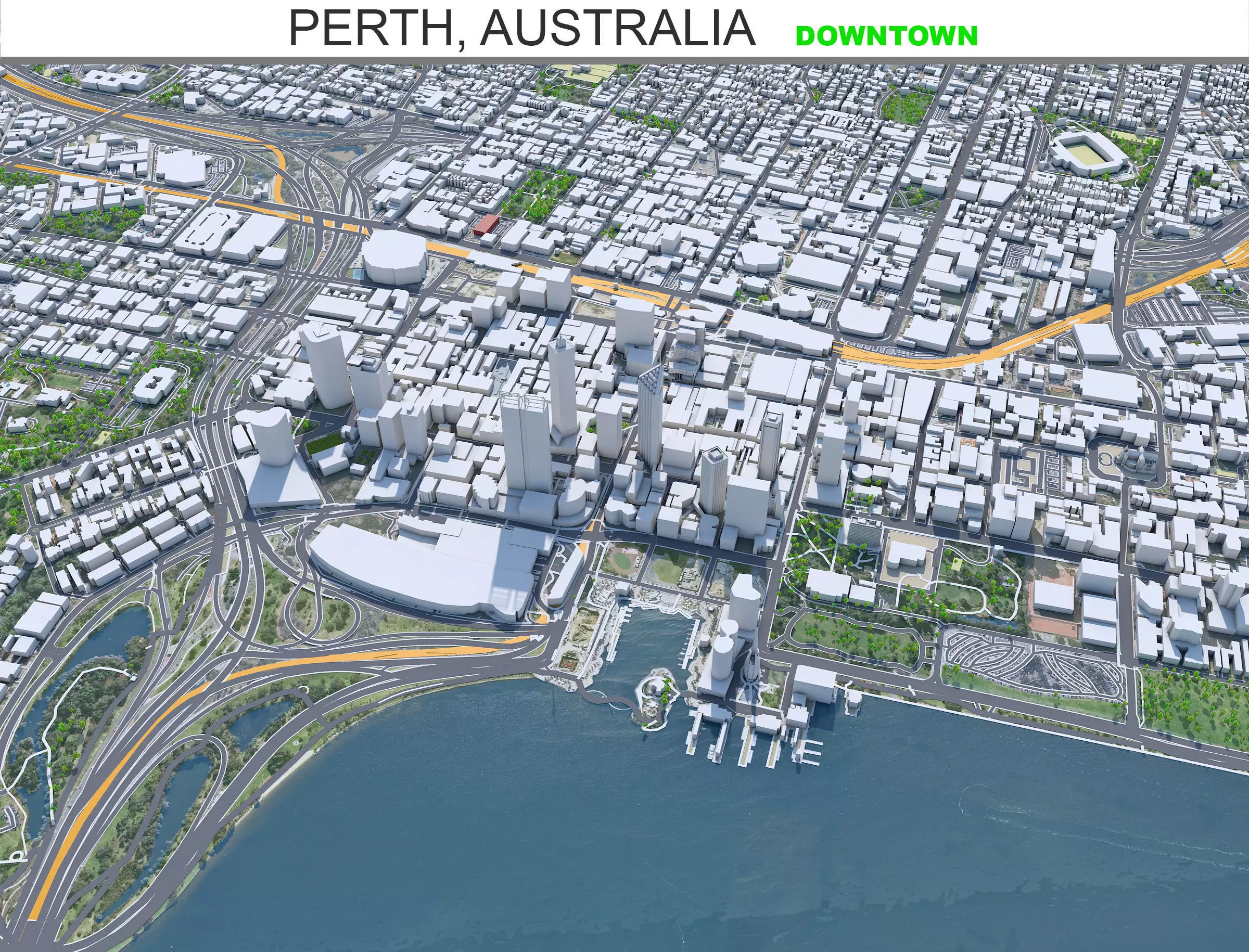 Perth Downtown Australia Low-poly 3D model_0
