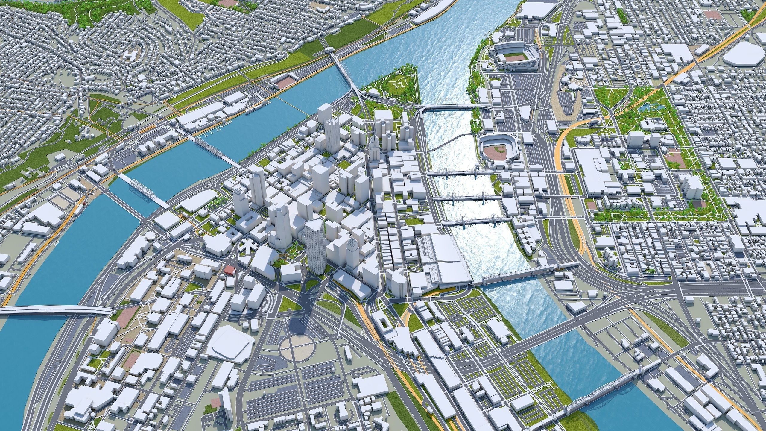 Pittsburgh Downtown Pennsylvania Low-poly 3D model_4