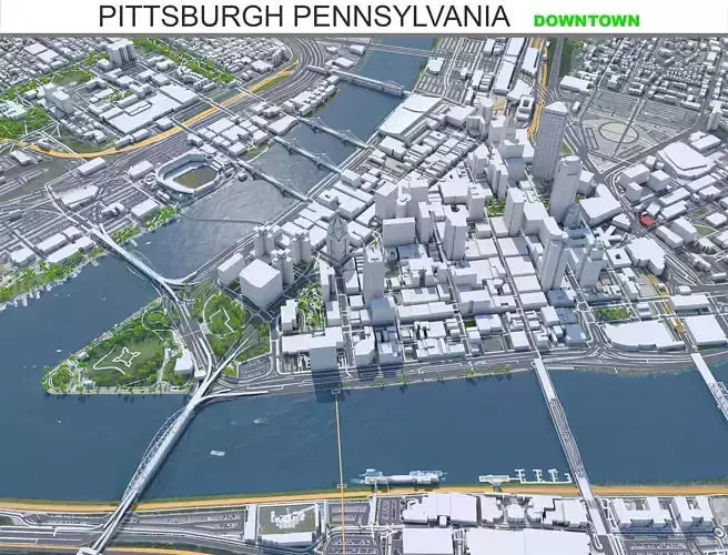 Pittsburgh Downtown Pennsylvania Low-poly 3D model
