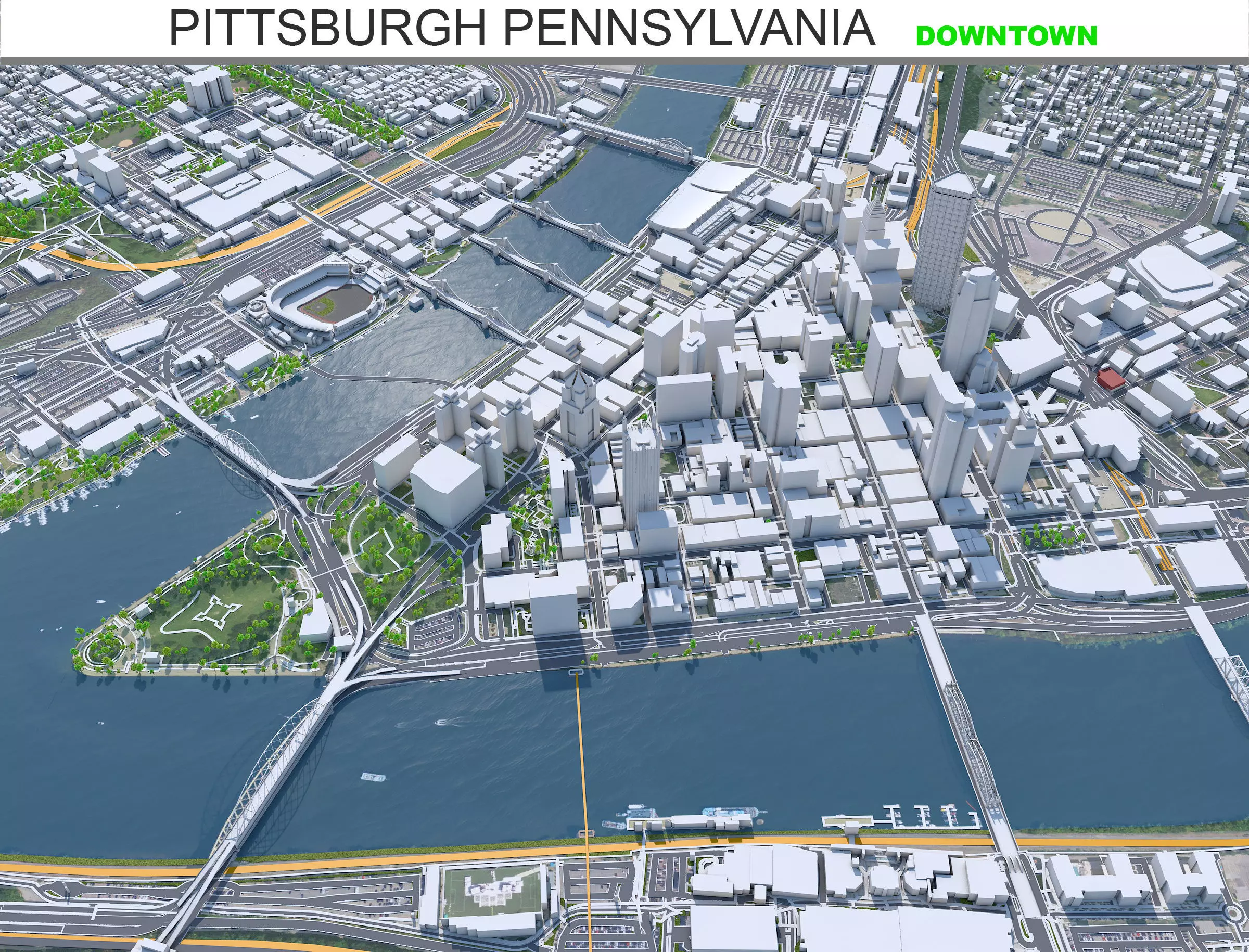 Pittsburgh Downtown Pennsylvania Low-poly 3D model_0