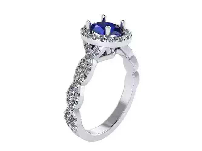 Round blue stone diamond ring 2458 3D print model