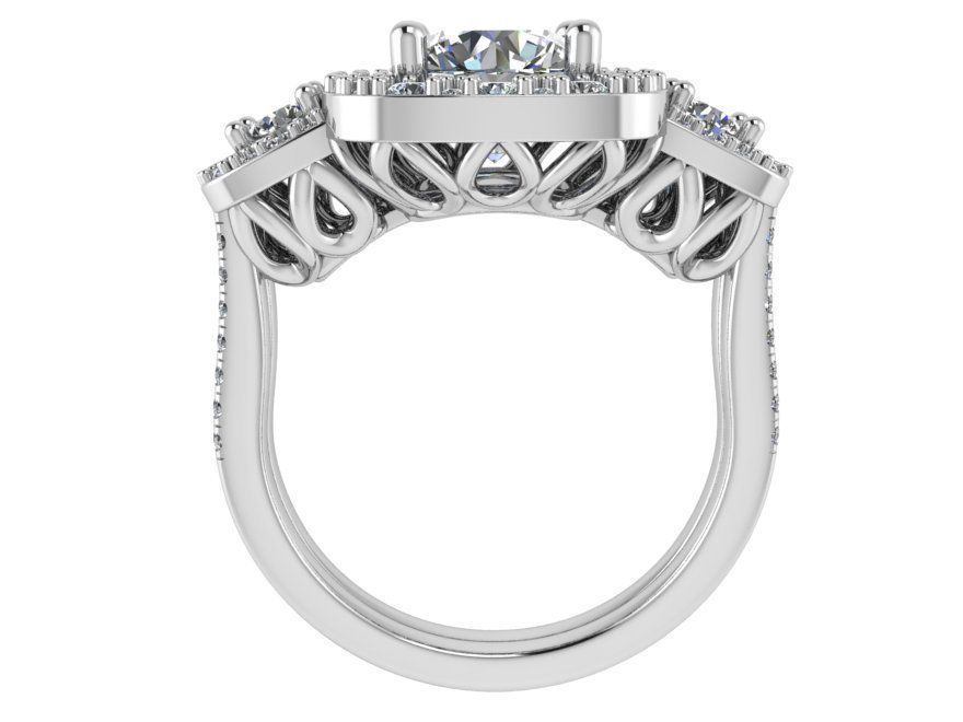 Double halo 3-Stone diamond ring 2460 3D print model 3D print model_2