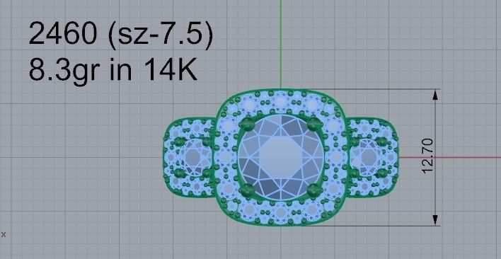 Double halo 3-Stone diamond ring 2460 3D print model 3D print model_4