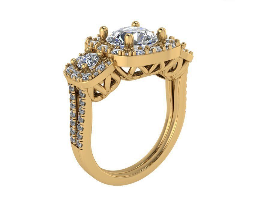 Double halo 3-Stone diamond ring 2460 3D print model 3D print model_1