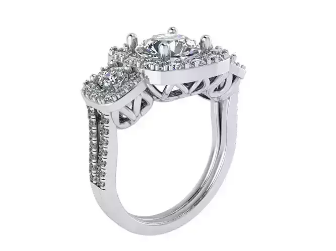 Double halo 3-Stone diamond ring 2460 3D print model