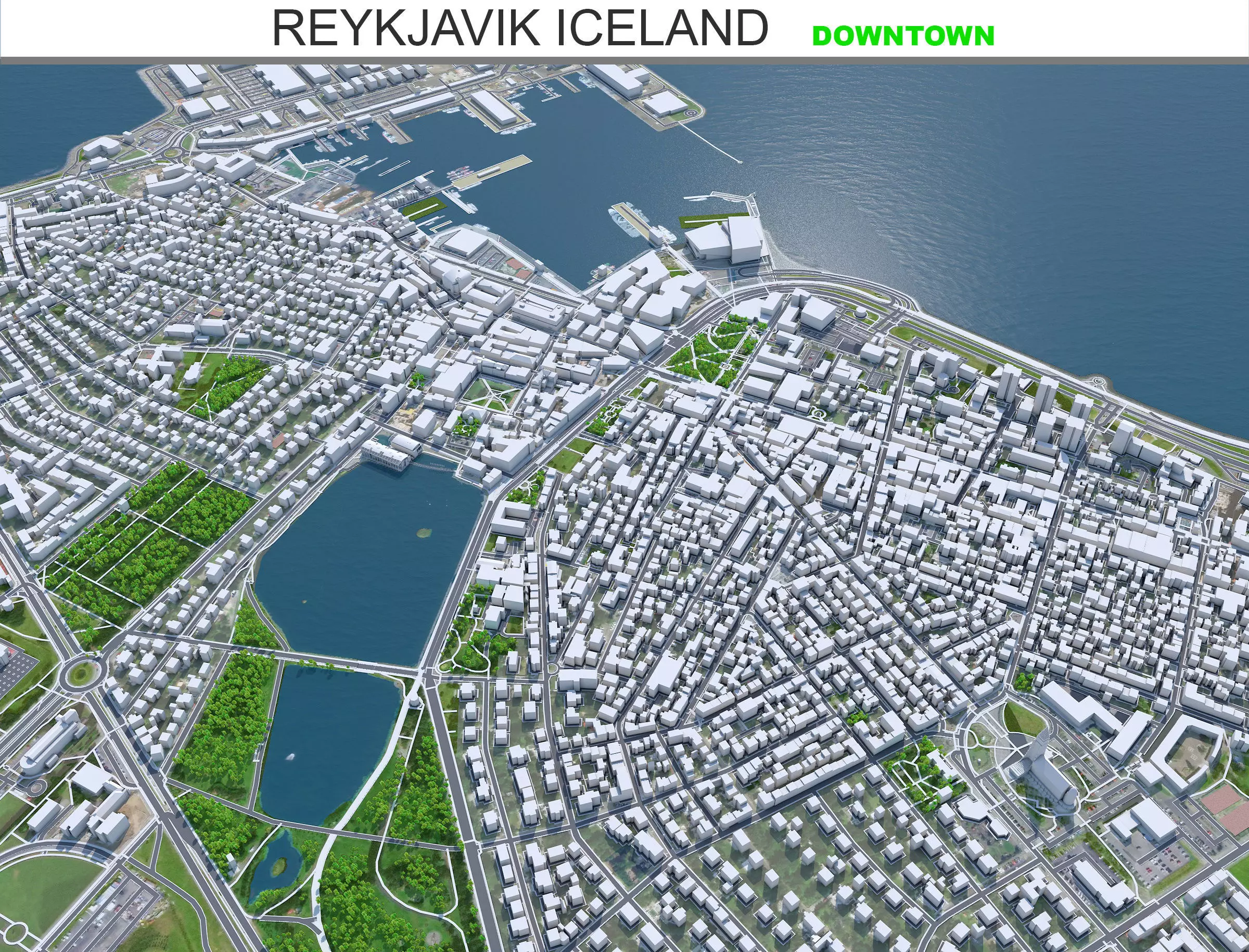 Reykjavik Downtown Iceland Low-poly 3D model_0