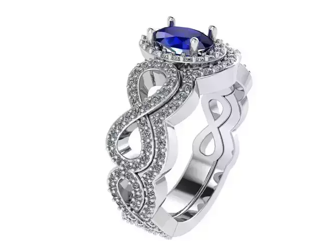 Blue stone diamond ring with band 2464 3D print model