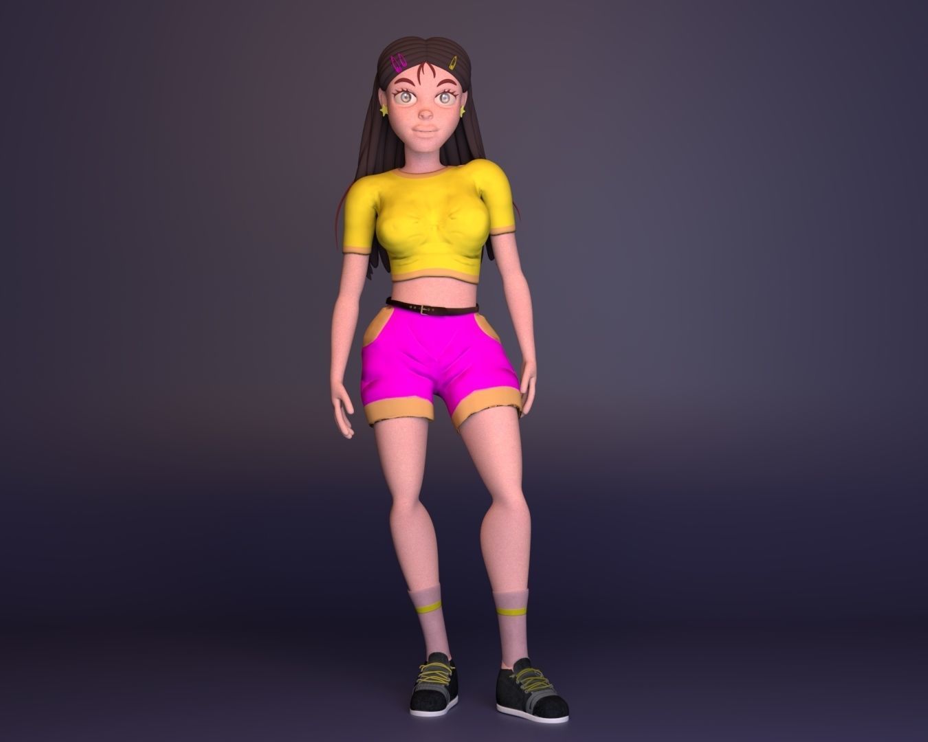 girl character Low-poly 3D model_2