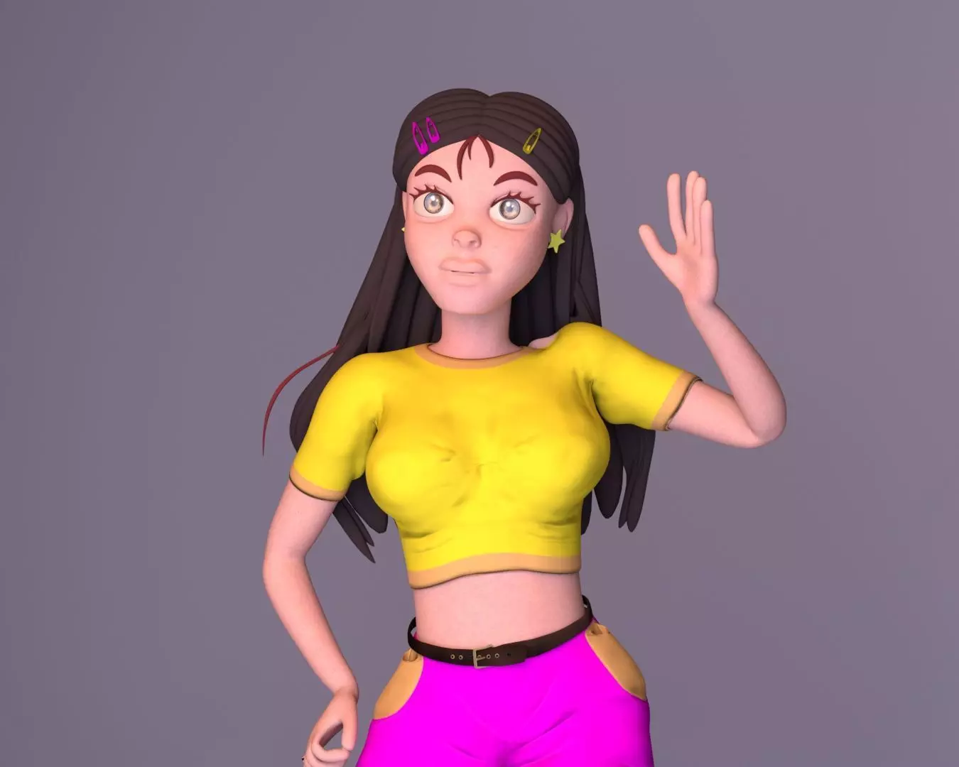 girl character Low-poly 3D model_0