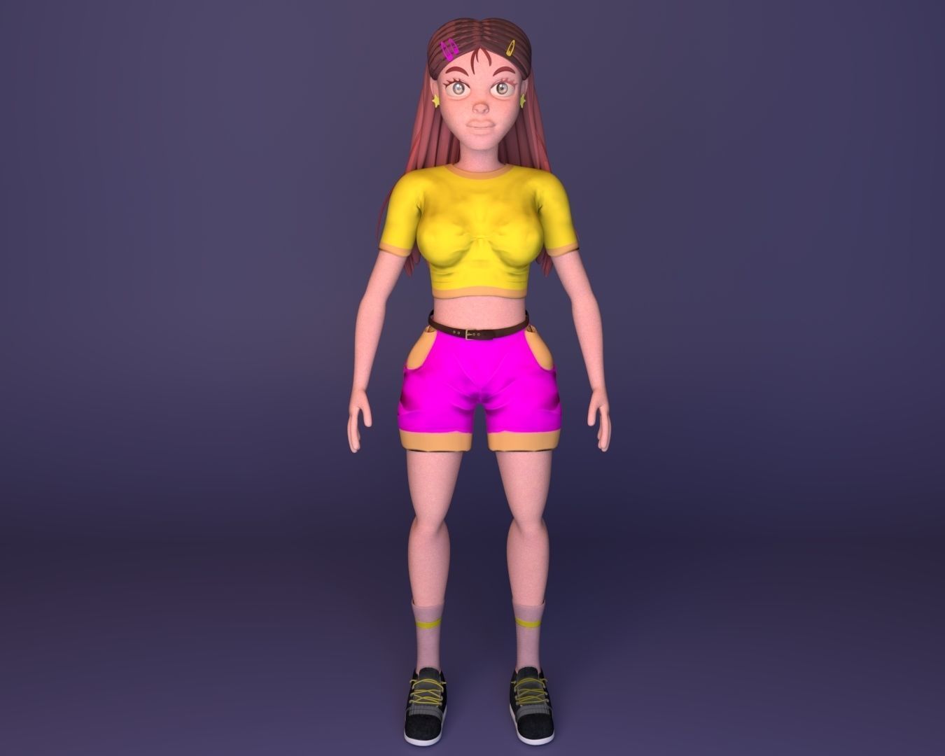 girl character Low-poly 3D model_3
