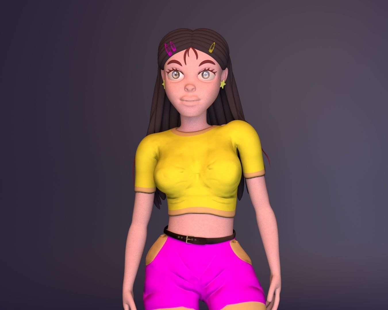 girl character Low-poly 3D model_1