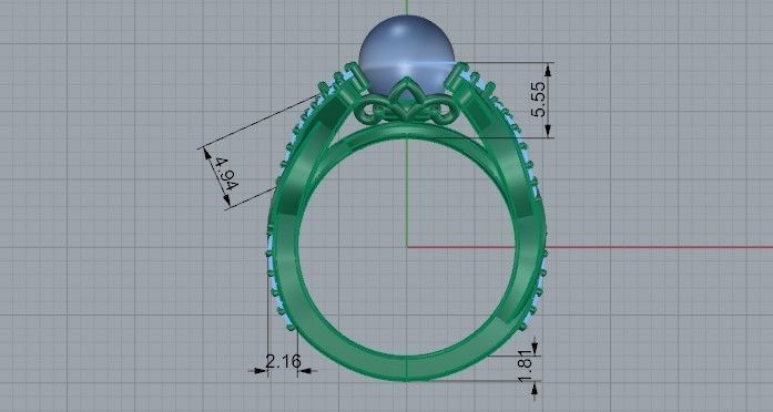 Oval Cabochone  Halo red and black ring 2473 3D print model 3D print model_6