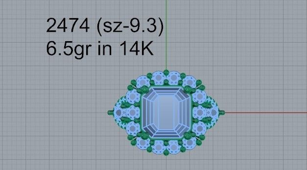 Big diamond stone ring 2474 3D print model 3D print model_4
