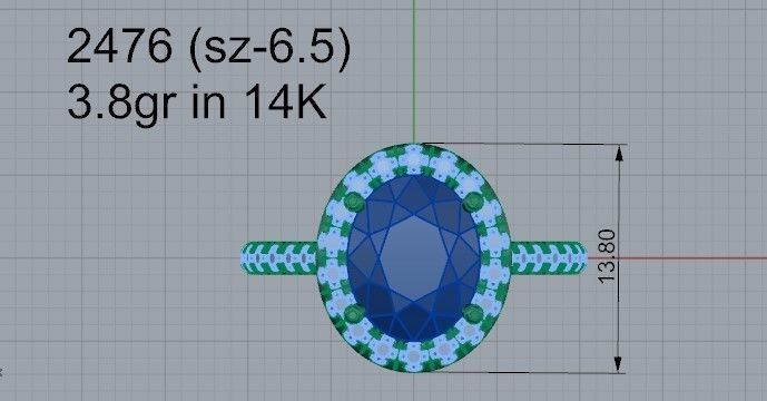 Round blue stone diamond ring 2476 3D print model 3D print model_4