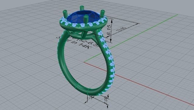 Round blue stone diamond ring 2476 3D print model 3D print model_5