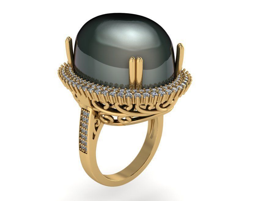 Oval Cabochone Halo black stone ring 2477 3D print model 3D print model_1