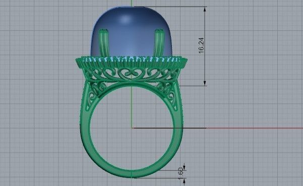 Oval Cabochone Halo black stone ring 2477 3D print model 3D print model_6