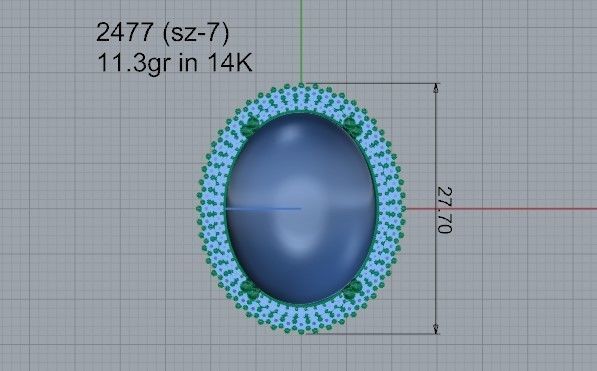 Oval Cabochone Halo black stone ring 2477 3D print model 3D print model_4