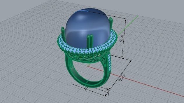 Oval Cabochone Halo black stone ring 2477 3D print model 3D print model_5