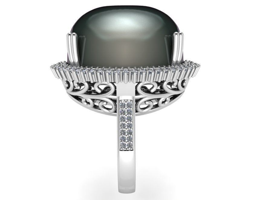 Oval Cabochone Halo black stone ring 2477 3D print model 3D print model_3