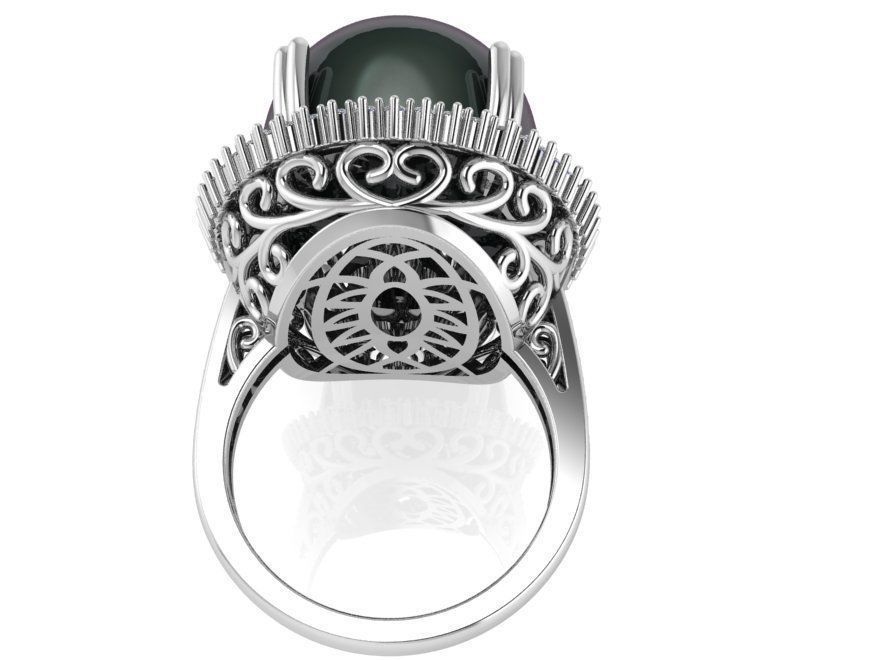 Oval Cabochone Halo black stone ring 2477 3D print model 3D print model_2