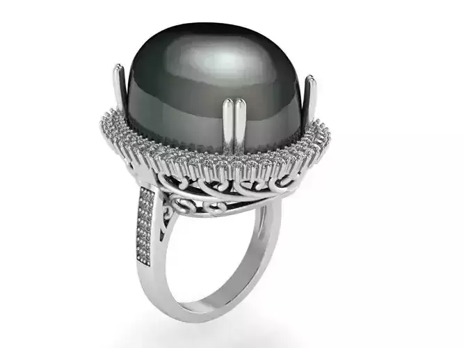 Oval Cabochone Halo black stone ring 2477 3D print model