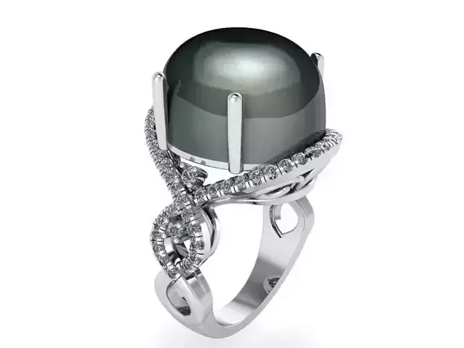 Thick Oval Cabochone Halo textured ring 2478 3D print model