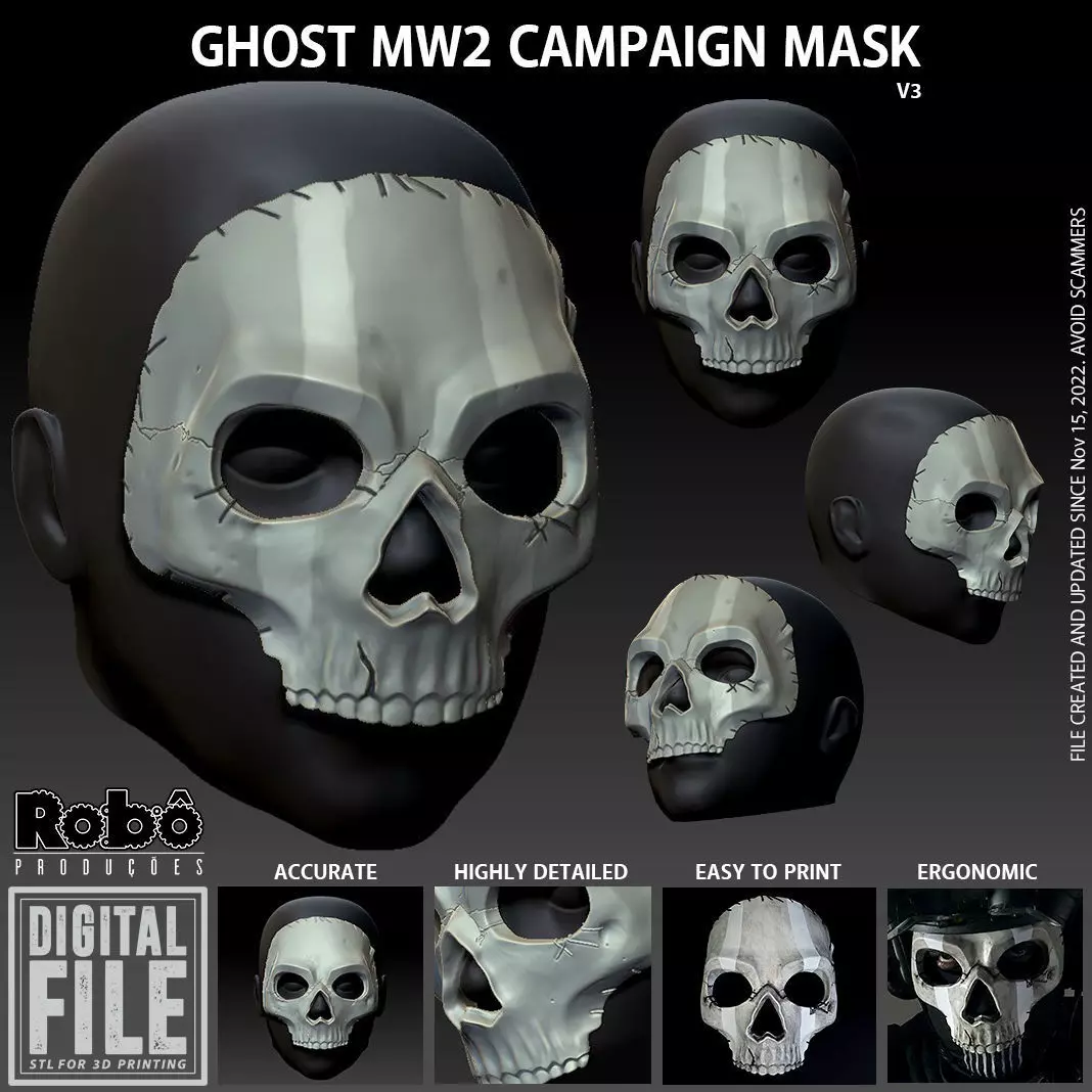 GHOST SIMON RILEY MW2 MASK - COD - MODERN WARFARE - WARZONE 3D print model_0