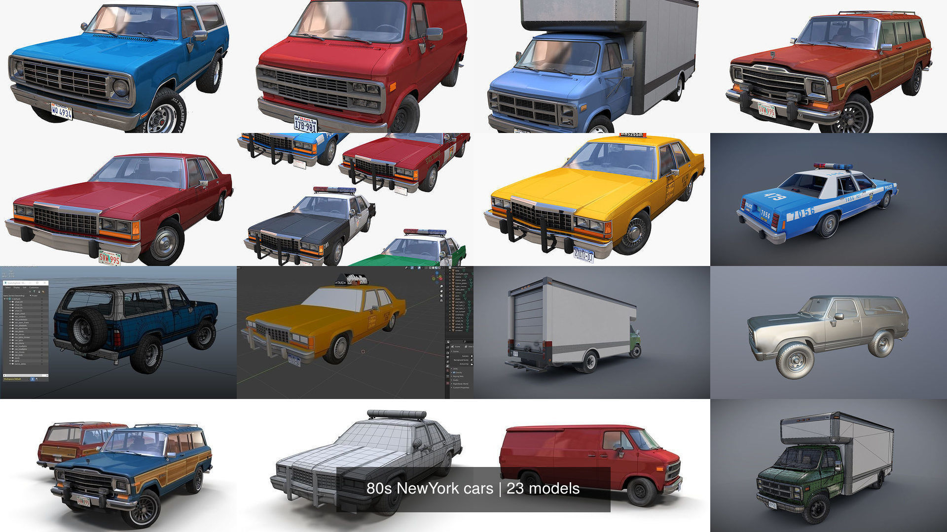 80s NewYork cars 3D Model Collection_3