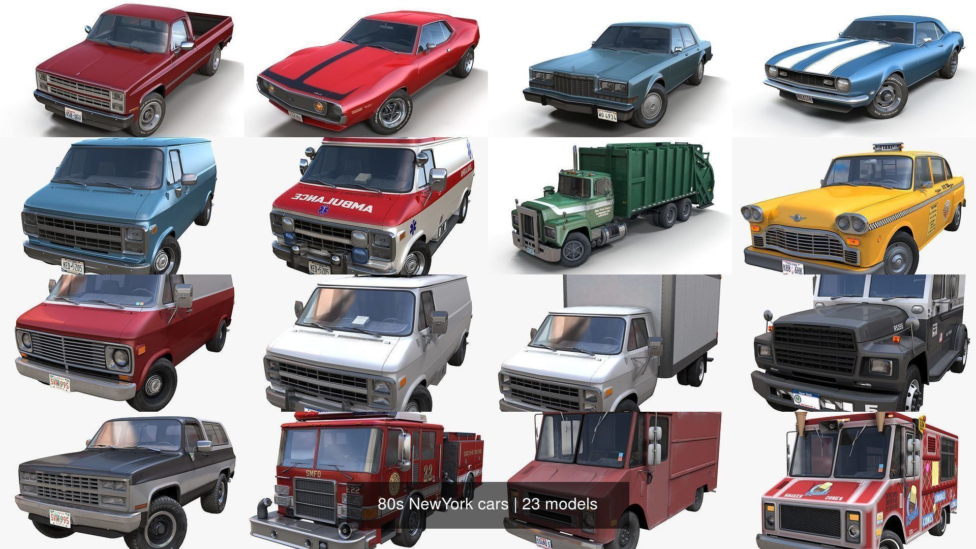 80s NewYork cars 3D Model Collection_5