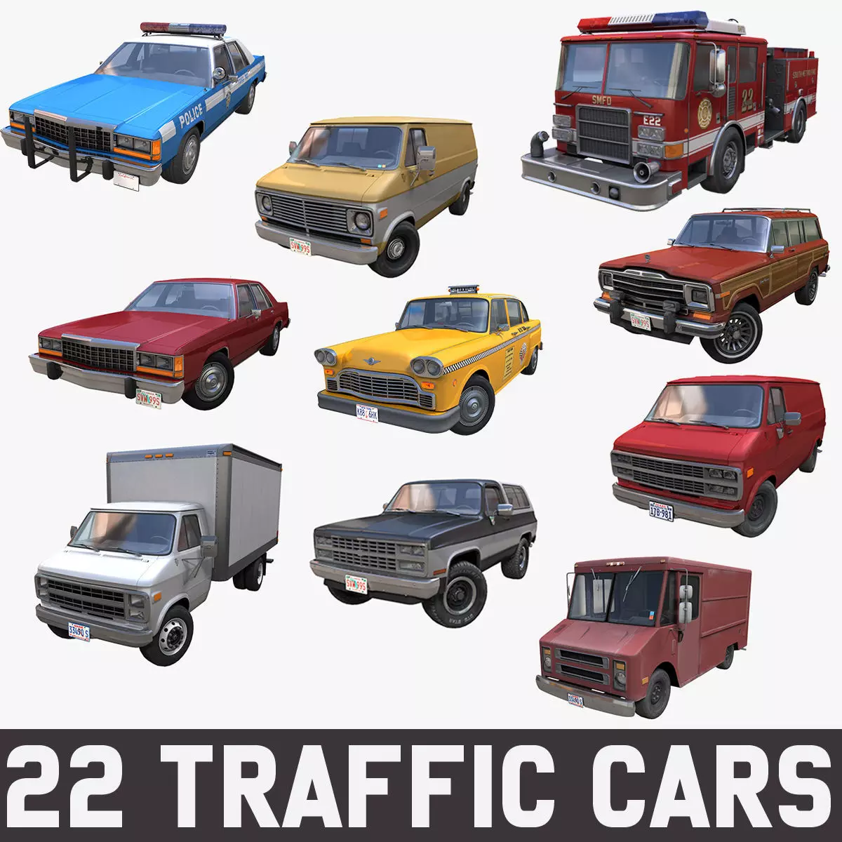 80s NewYork cars 3D Model Collection_0