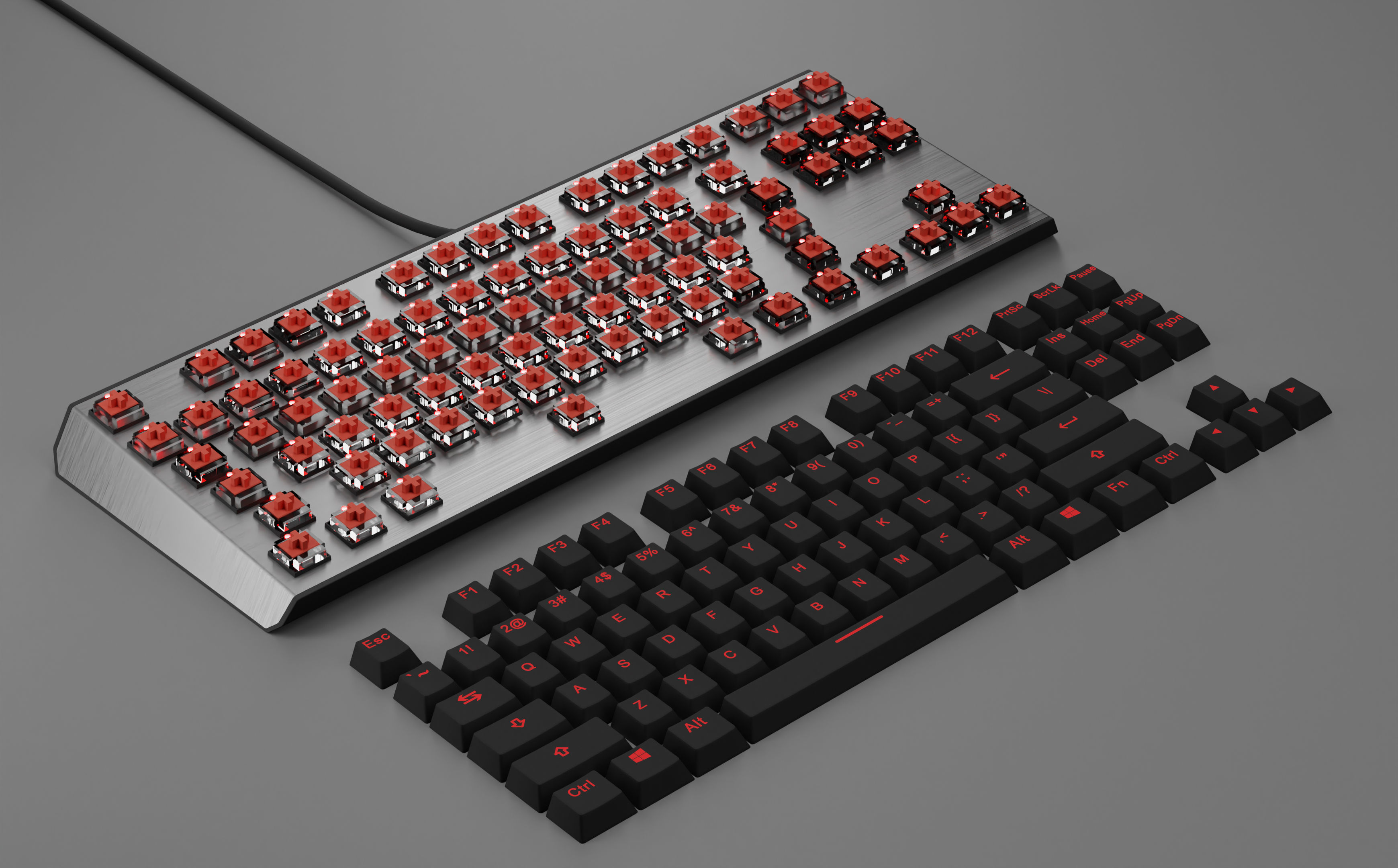 Mechanical Keyboard Coolermaster Metal Base Red Switches Low-poly 3D model_8