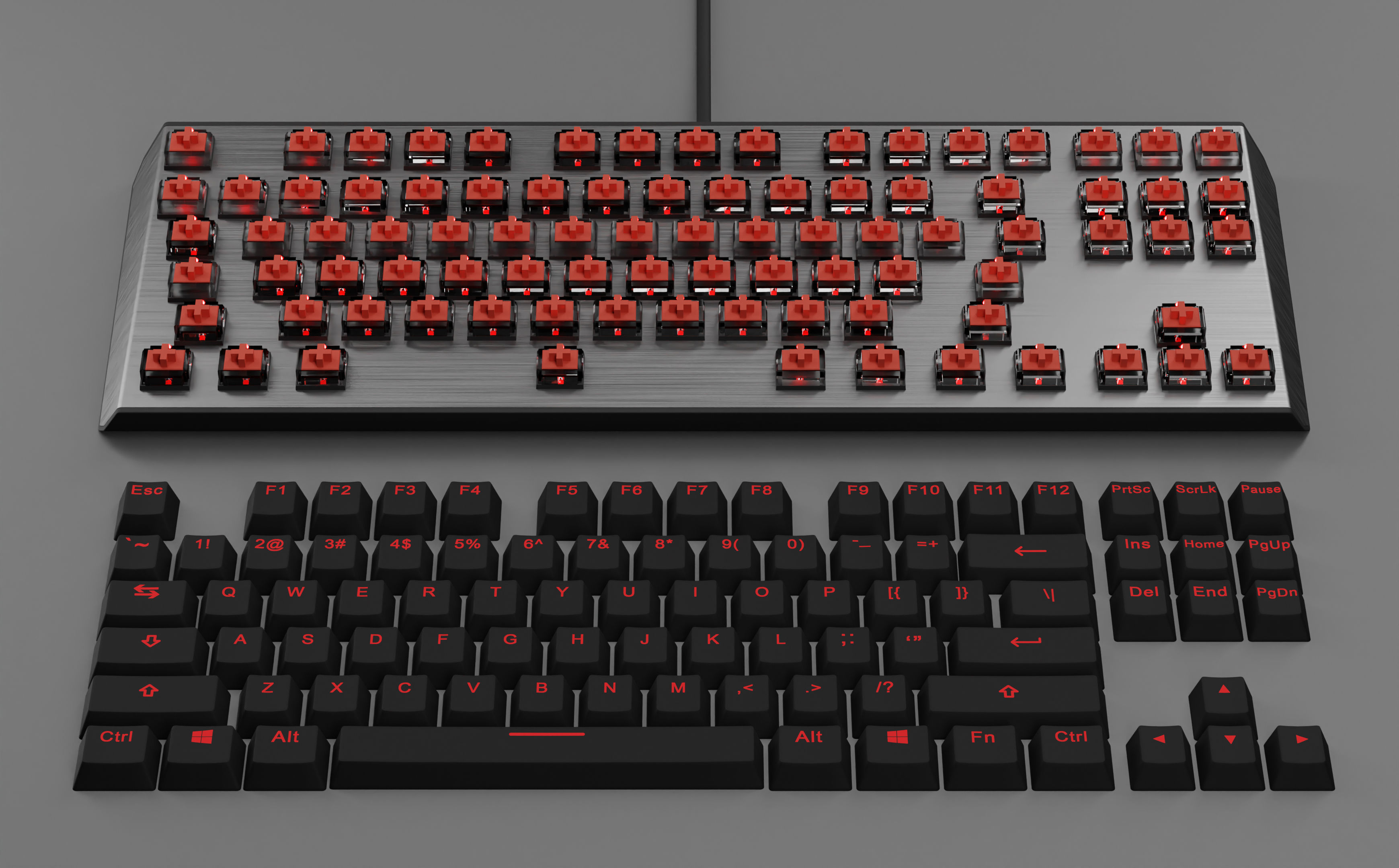 Mechanical Keyboard Coolermaster Metal Base Red Switches Low-poly 3D model_7