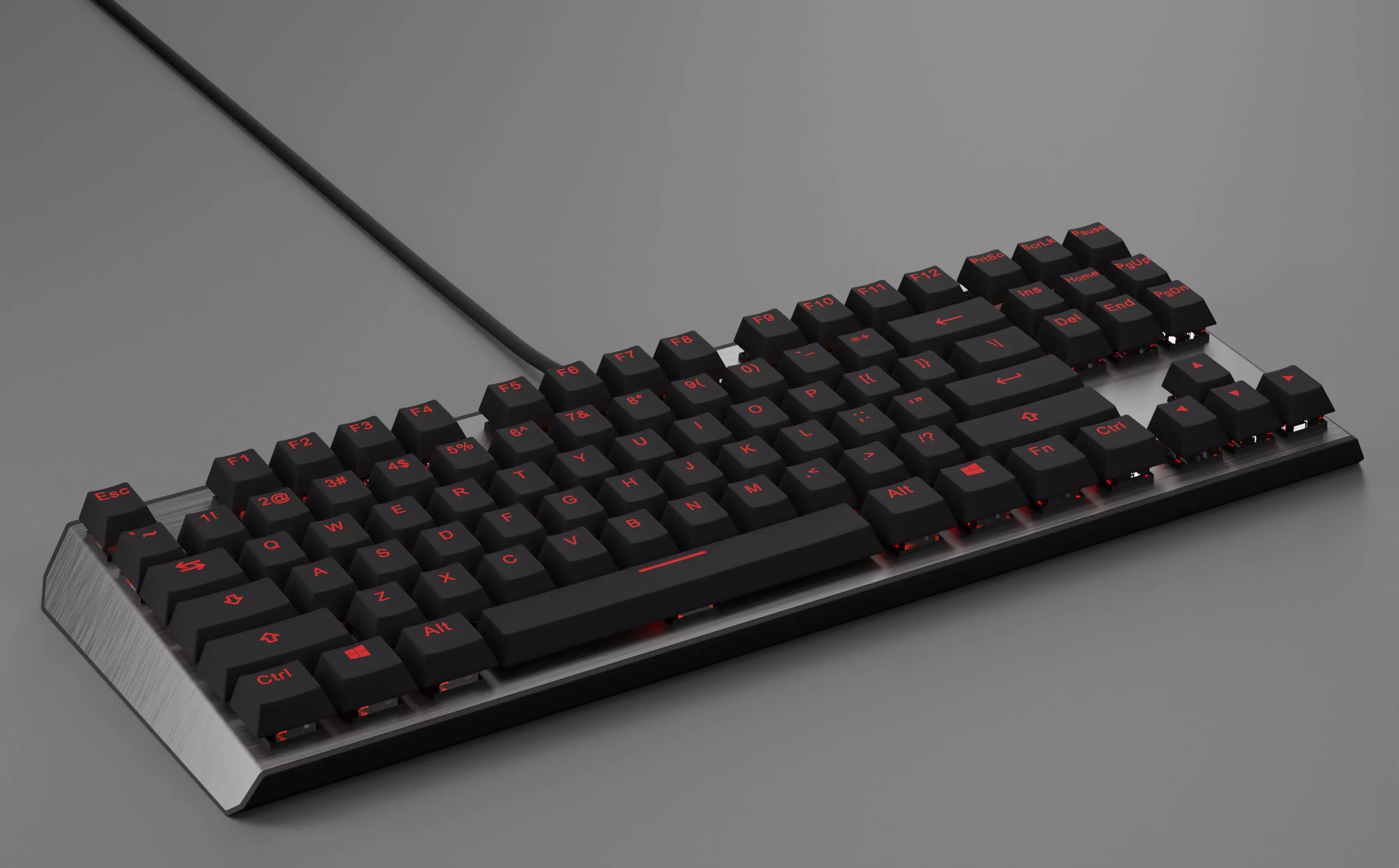 Mechanical Keyboard Coolermaster Metal Base Red Switches Low-poly 3D model_0