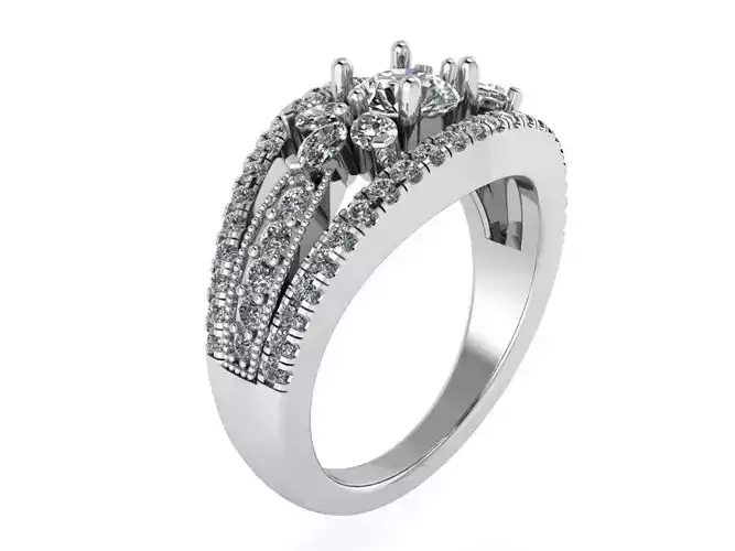 3-Row small diamond stones ring 2486 3D print model 