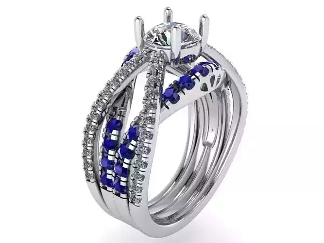 Blue and white diamond stones ring 2487 3D print model