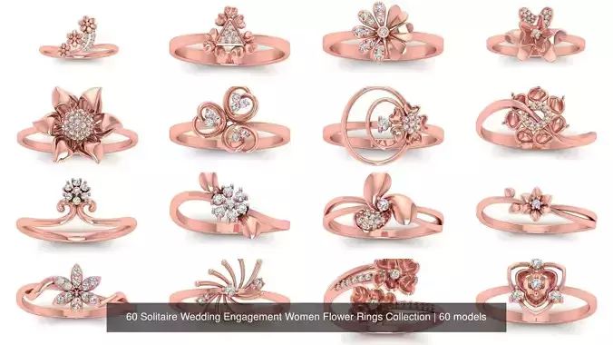 60 Solitaire Wedding Engagement Women Flower Rings Collection 