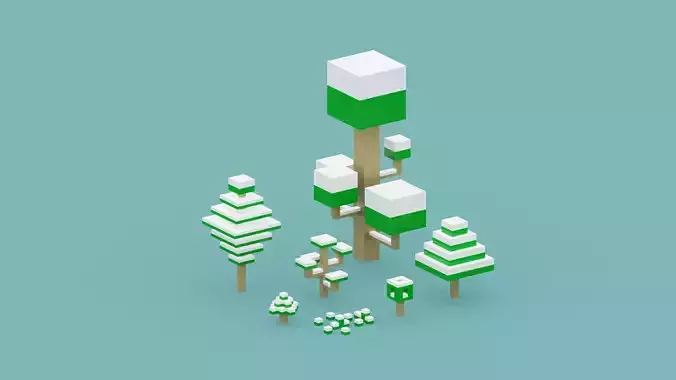 Isometric 3d Snow Tree Set 