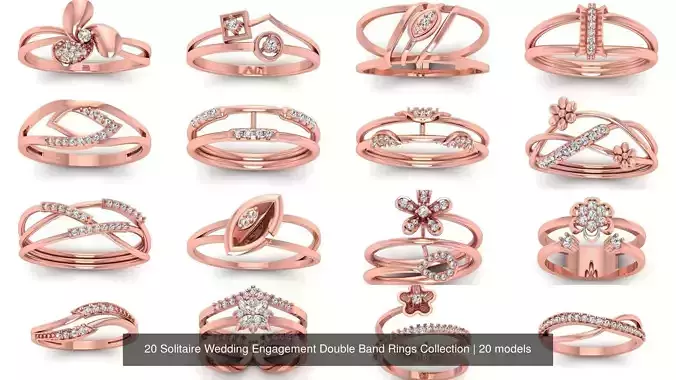 20 Solitaire Wedding Engagement Double Band Rings Collection 