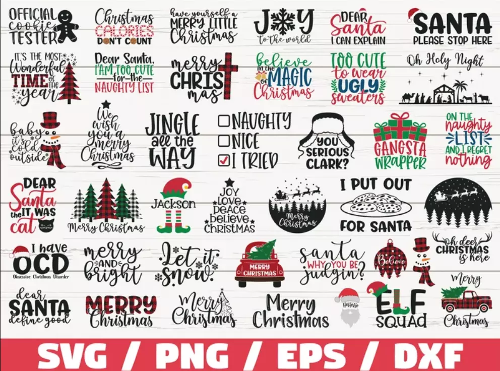 Bundle Funny Christmas SVG Christmas Sayings Quotes Winter Low-poly 3D model