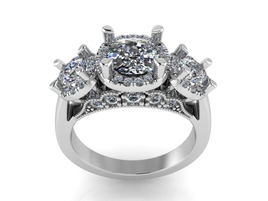 Bright 3-Stone diamond ring 2495 3D print model 3D print model_2