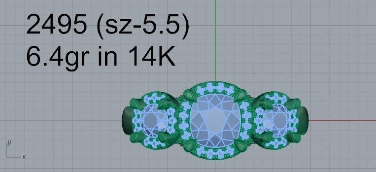 Bright 3-Stone diamond ring 2495 3D print model 3D print model_4