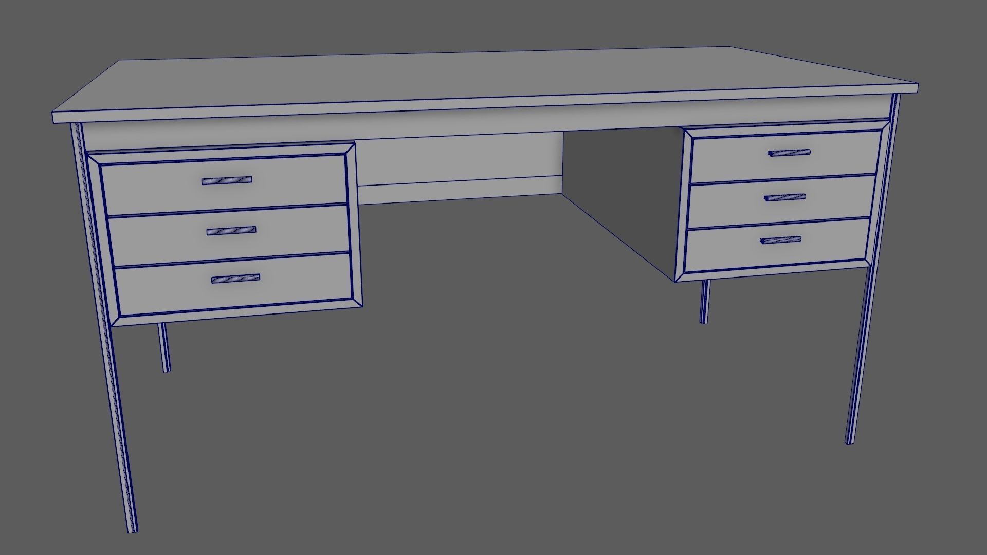Teak Desk Low-poly 3D model_15