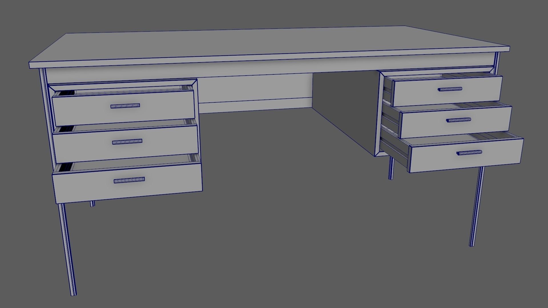 Teak Desk Low-poly 3D model_16